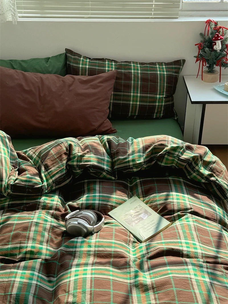 Cottagecore Aesthetic Brown Plaid Bedding Set