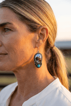 Western Bronc Print Oval & Faux Turquoise Earrings — Matching Rodeo Set
