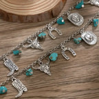 Western Turquoise Choker Necklace and Bracelet, Southwest Charms