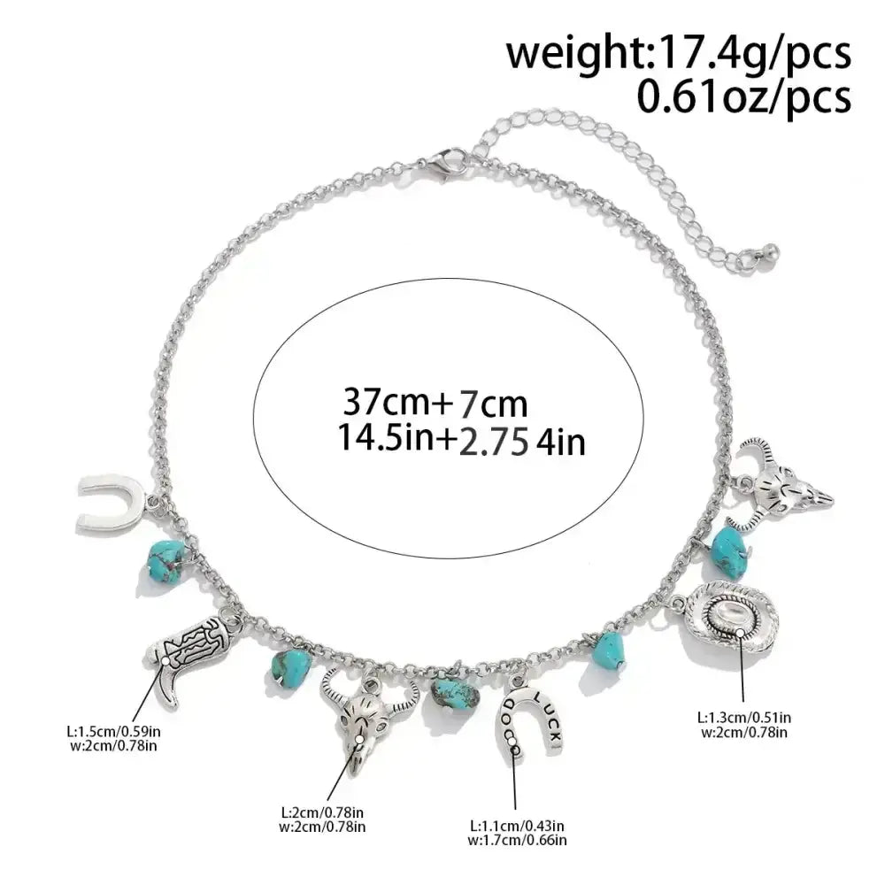 Western Turquoise Choker Necklace and Bracelet, Southwest Charms