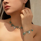 Western Turquoise Choker Necklace and Bracelet, Southwest Charms