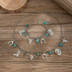 Western Turquoise Choker Necklace and Bracelet, Southwest Charms