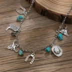 Western Turquoise Choker Necklace and Bracelet, Southwest Charms