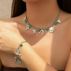 Western Turquoise Choker Necklace and Bracelet, Southwest Charms