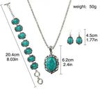 Western Vintage Turquoise Bracelet Necklace Earrings Set, 3pcs Set