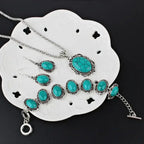 Western Vintage Turquoise Bracelet Necklace Earrings Set, 3pcs Set