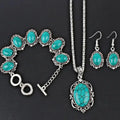 Western Vintage Turquoise Bracelet Necklace Earrings Set, 3pcs Set — product image