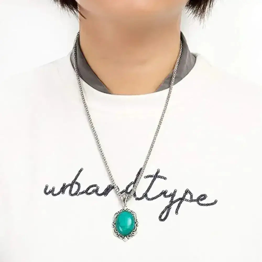 Western Vintage Turquoise Bracelet Necklace Earrings Set, 3pcs Set