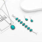 Western Vintage Turquoise Bracelet Necklace Earrings Set, 3pcs Set