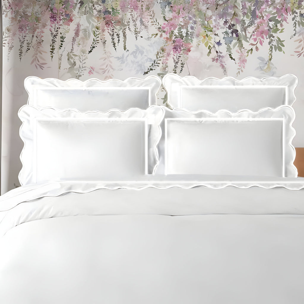 400TC Cotton Scallop Embroidery & Border Sateen Solid Duvet Cover Set