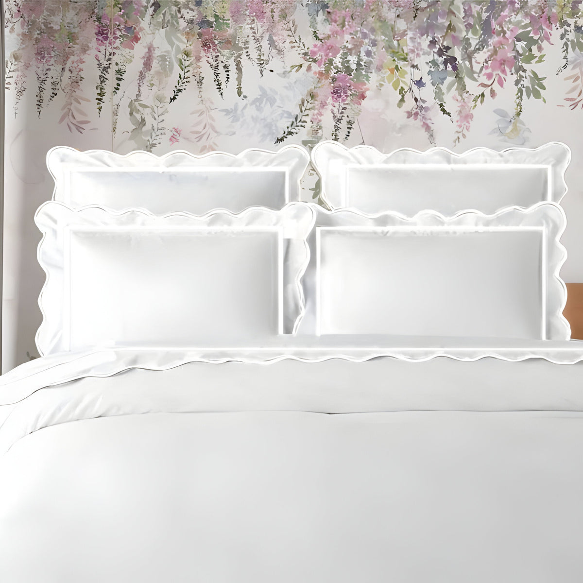 400TC Cotton Scallop Embroidery & Border Sateen Solid Duvet Cover Set