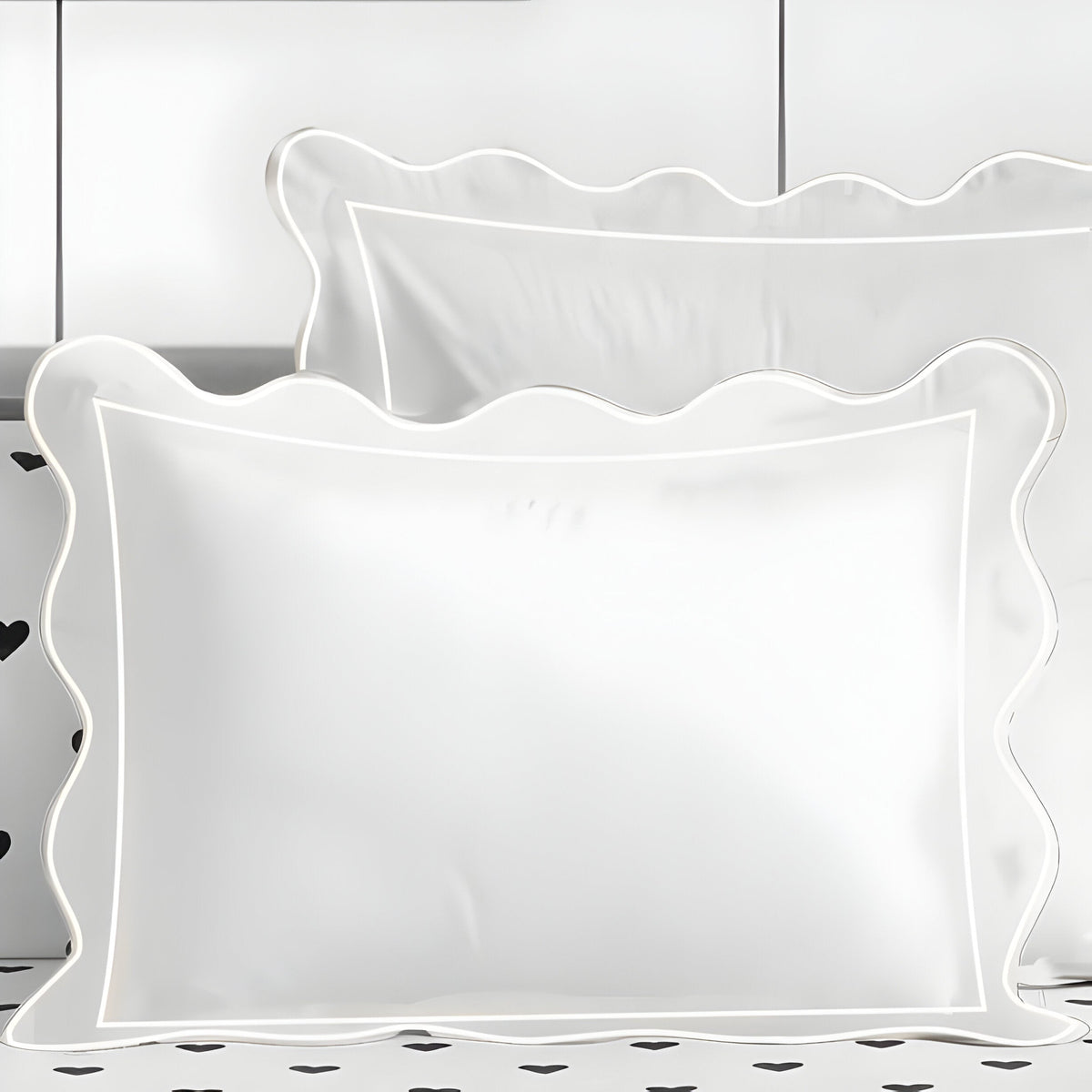 400TC Cotton Scallop Embroidery & Border Sateen Solid Duvet Cover Set