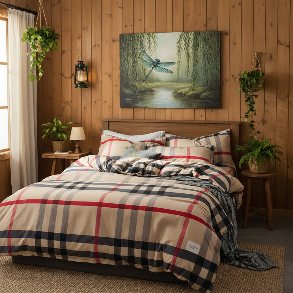 Nordic Plaid Brushed Cotton 4-Piece Duvet Cover Set