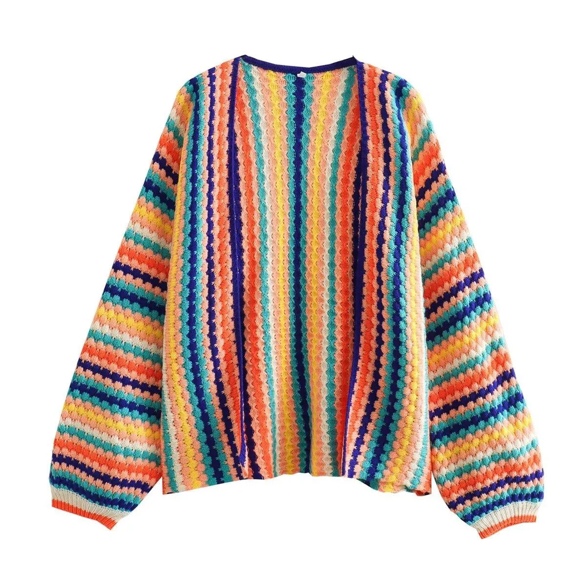 Women's Retro Hand-Crocheted Colorful Striped Knit Vest Cardigan — product image