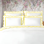 400TC Cotton Scallop Embroidery & Border Sateen Solid Duvet Cover Set