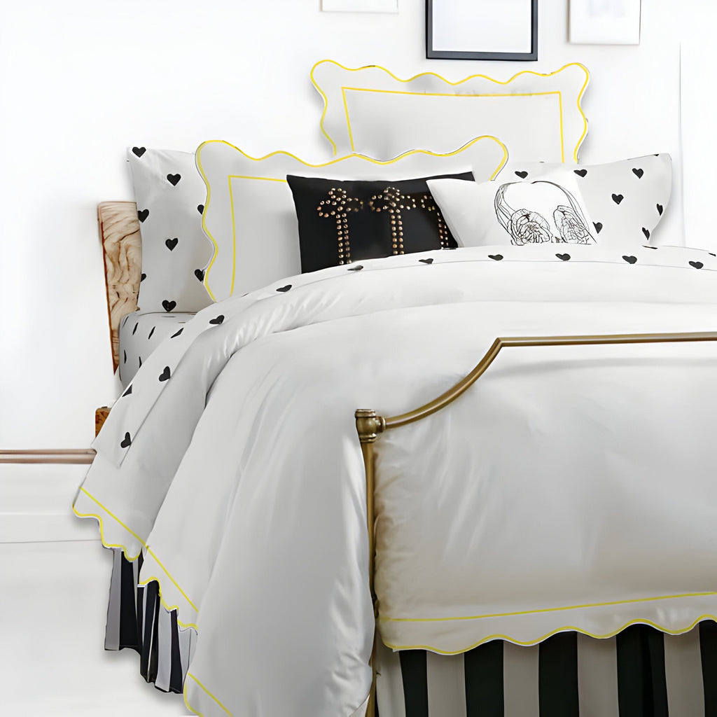 400TC Cotton Scallop Embroidery & Border Sateen Solid Duvet Cover Set