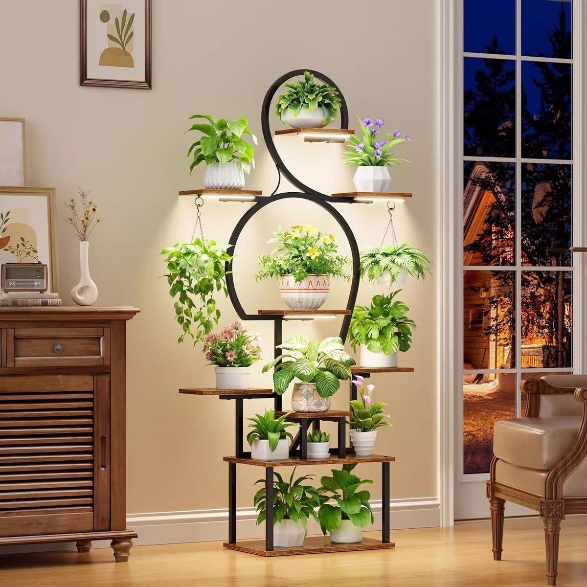9-Tier Indoor Plant Stand with Integrated Grow Light – Large Metal Shelf