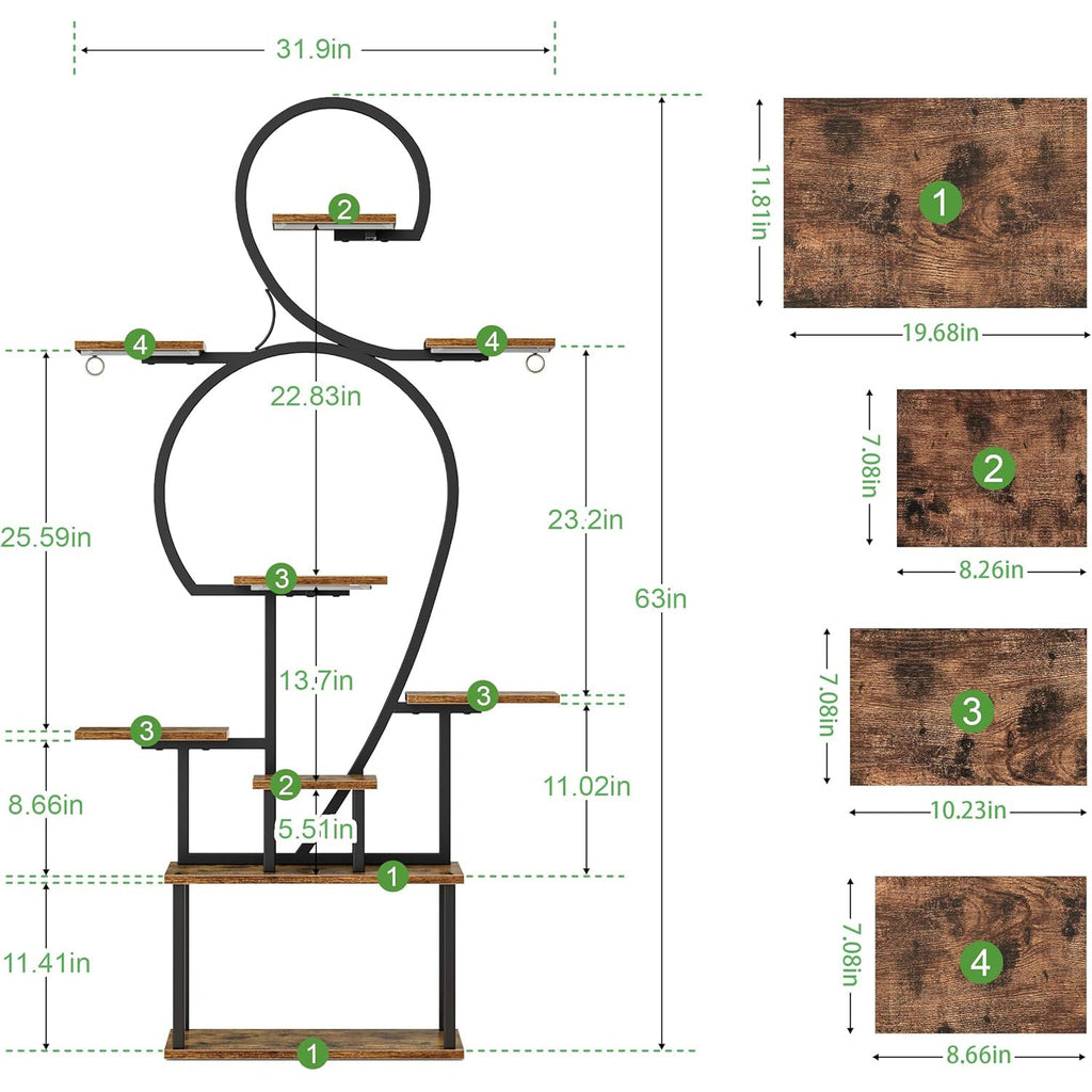 9-Tier Indoor Plant Stand with Integrated Grow Light – Large Metal Shelf