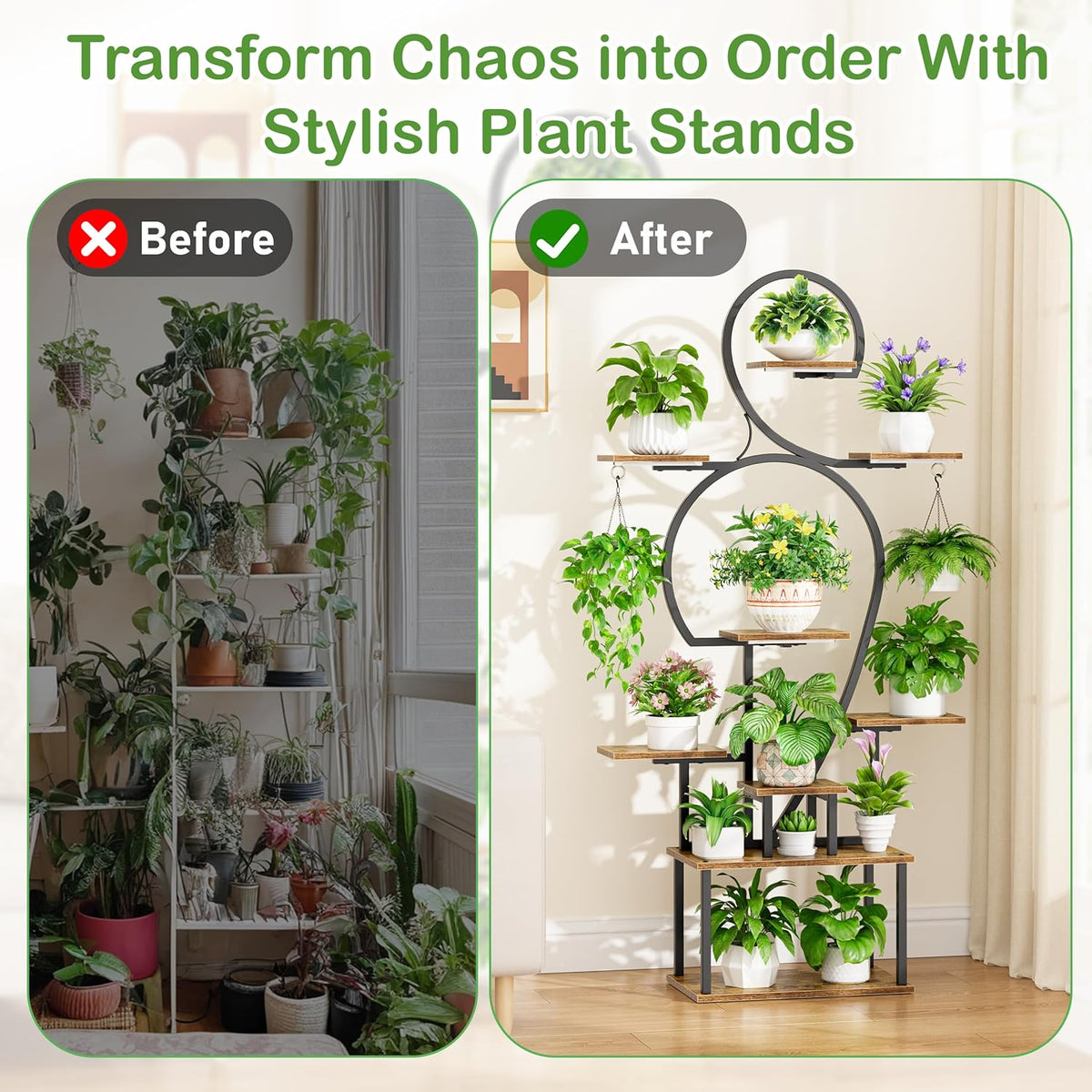 9-Tier Indoor Plant Stand with Integrated Grow Light – Large Metal Shelf