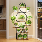 9-Tier Indoor Plant Stand with Integrated Grow Light – Large Metal Shelf