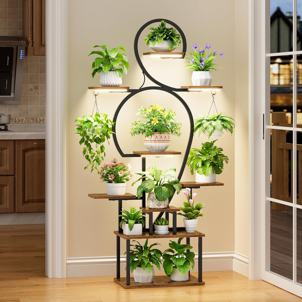 9-Tier Indoor Plant Stand with Integrated Grow Light – Large Metal Shelf