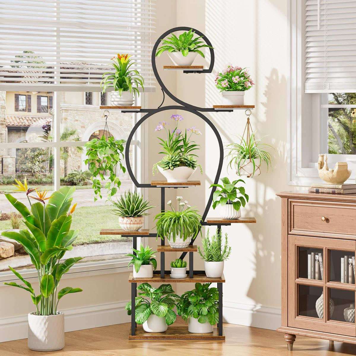 9-Tier Indoor Plant Stand with Integrated Grow Light – Large Metal Shelf