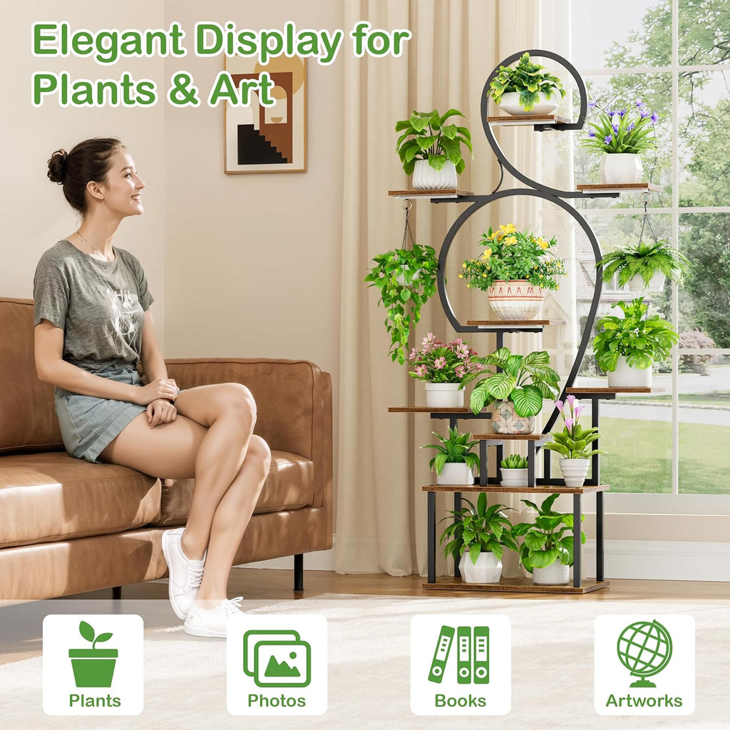 9-Tier Indoor Plant Stand with Integrated Grow Light – Large Metal Shelf