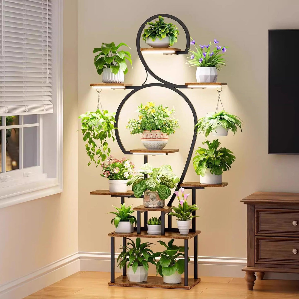 9-Tier Indoor Plant Stand with Integrated Grow Light – Large Metal Shelf
