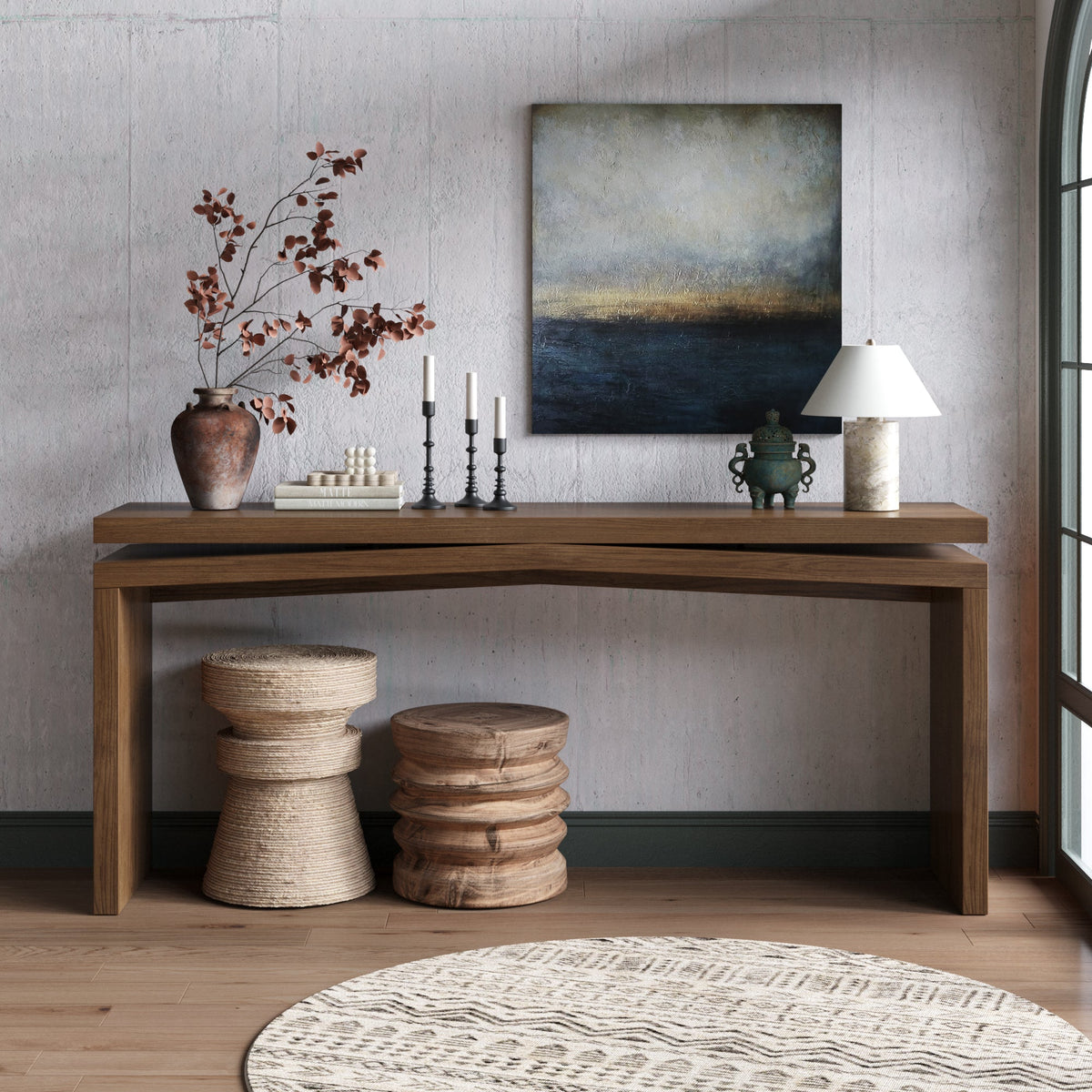 65-Inch Solid Wood Veneer Console Table, Long Farmhouse Entryway Sofa Table for Living Room, Hallway, Behind Couch, Apartment, Antique Rustic