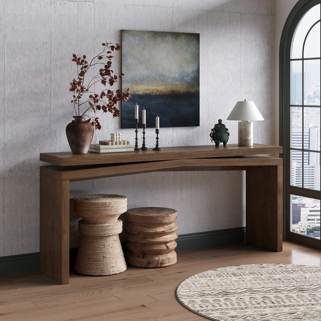 65-Inch Solid Wood Veneer Console Table, Long Farmhouse Entryway Sofa Table for Living Room, Hallway, Behind Couch, Apartment, Antique Rustic