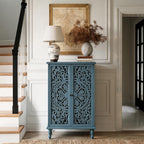 Farmhouse Accent Storage Cabinet, 2 Door Decorative Cabinet with Hollow Carved Doors, Adjustable Shelf, Freestanding Display Cabinet with Turned Legs for Entryway Living Room Dining Room,Antique