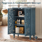 Farmhouse Accent Storage Cabinet, 2 Door Decorative Cabinet with Hollow Carved Doors, Adjustable Shelf, Freestanding Display Cabinet with Turned Legs for Entryway Living Room Dining Room,Antique